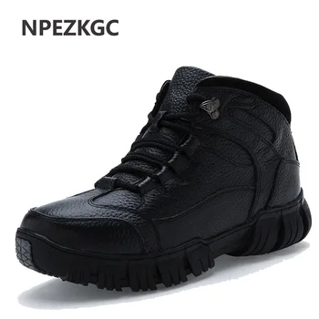 

NPEZKGC Brand Super Warm Men's Winter Leather Men Waterproof Rubber Snow Boots Leisure Boots England Retro Shoes For Men