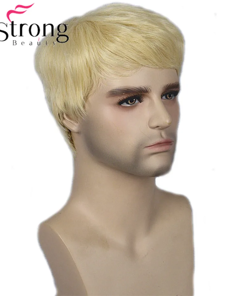 Strongbeauty Mens Boys Short Straight Platinum Blonde Wig Wig Wig
