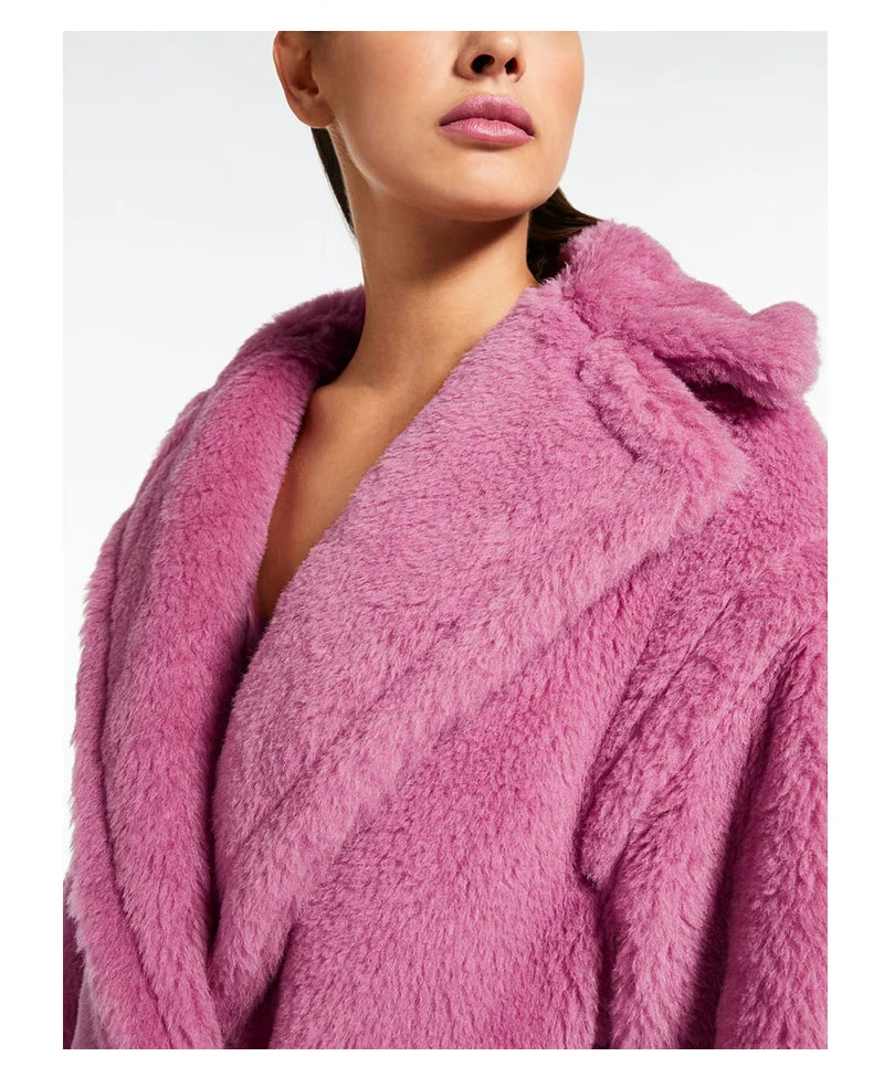 AEL розовое плюшевое длинное пальто, Женское шерстяное пальто, Зимняя Повседневная теплая Свободная Женская одежда высокого качества с заниженным плечом