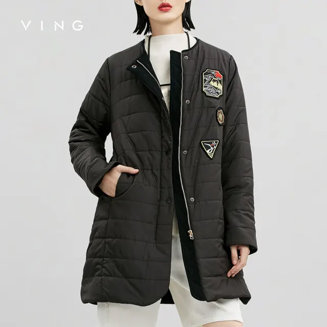 Cheap VING 2016 Winter Women Pure Coat Thickened Black Cotton Coat Warmth Women Cotton Coat
