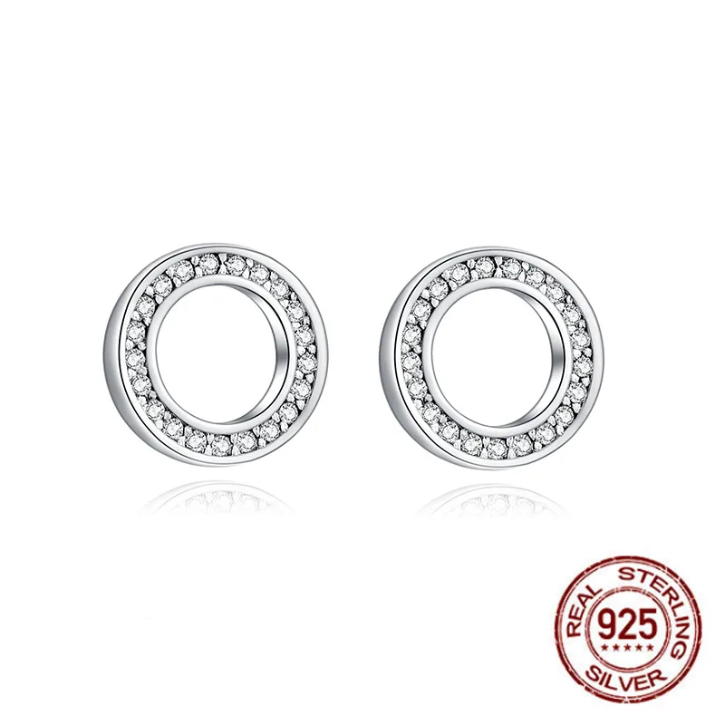 

2019 Fashion Forever Clear CZ Earring 925 Sterling Silver white zircon Circle Round Stud Earrings with CZ Jewelry