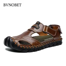 BVNOBET/сандалии; качественная летняя обувь из натуральной кожи; дизайнерские мужские классические износостойкие пляжные сандалии; Sandalias Homem