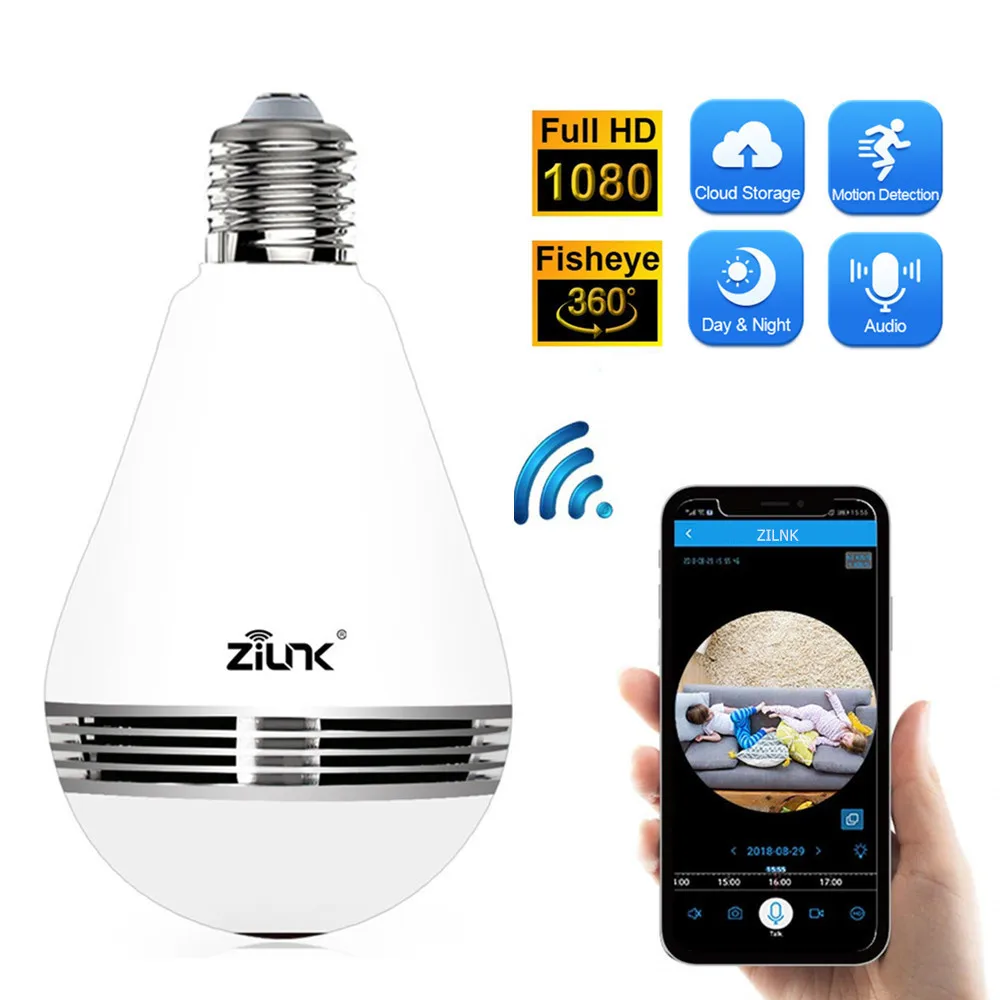 

ZILNK Bulb Lamp IP Camera 1080P Cloud Storage Panoramic FishEye Wifi Home Security Wireless CCTV Surveillance 360 Degree VR Cam