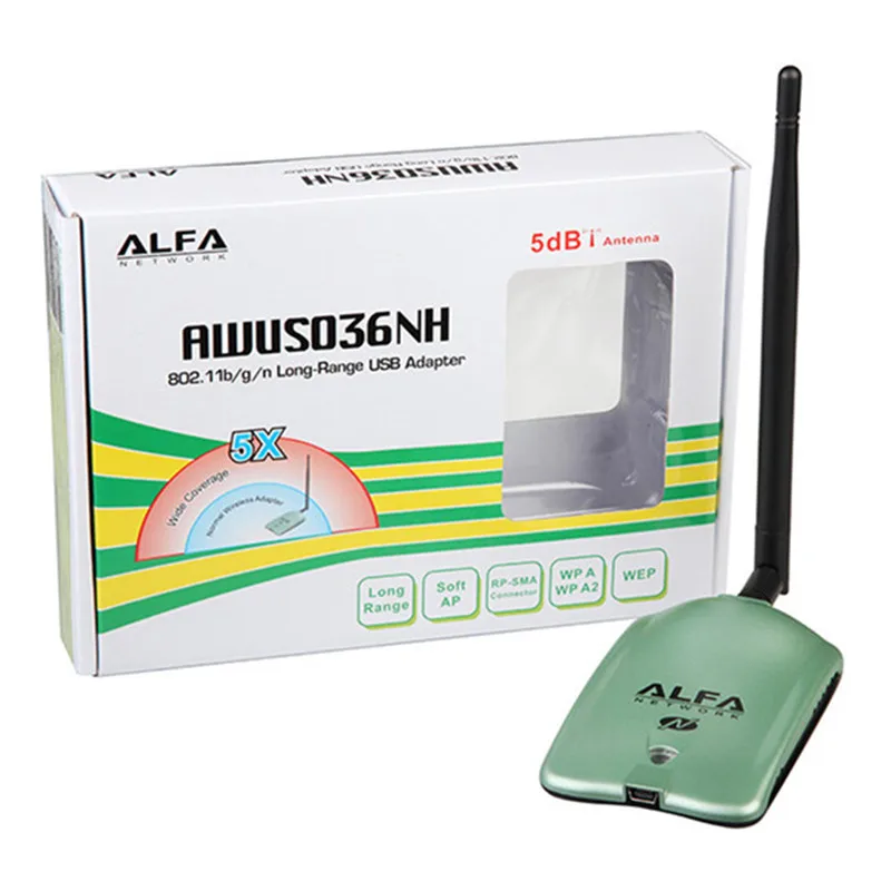 2,4 Ghz 5dBi дипольная антенна Alfa awus036нh Ralink3070L 2000mW длинный диапазон 802.11b/g/n беспроводной N USB wifi адаптер Сетевая карта