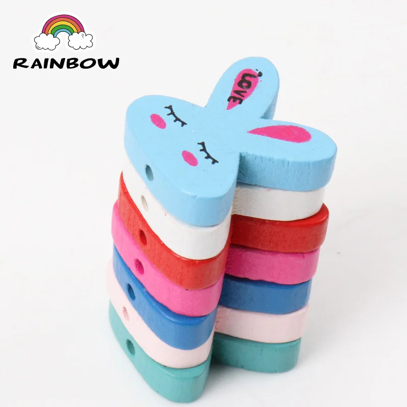 

New Mixed Color Cute Rabbit Pattern Rabbit Wooden Materials Spacer Beads For Jewelry Making DIY 21x21mm 20 pcs