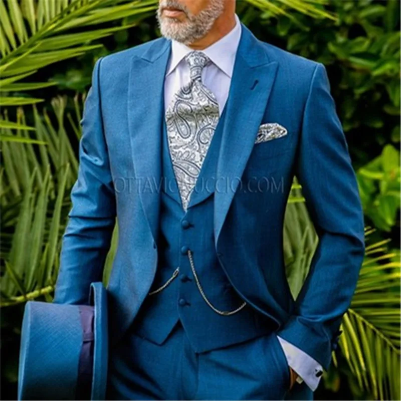 Итальянский индивидуальный заказ Синие Свадебные мужской костюм из 3 предметов(куртка+ брюки+ жилет+ галстук) мода Slim Жених Пром Trajes De Hombre Блейзер 102 - Цвет: as picture