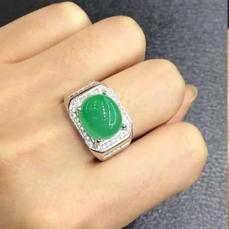 

2017 Rushed Jewelry Qi Xuan_Fashion Jewelry_Colombia Green Stone Fashion Ring_S925 Solid Silver Men Ring_Factory Directly Sales