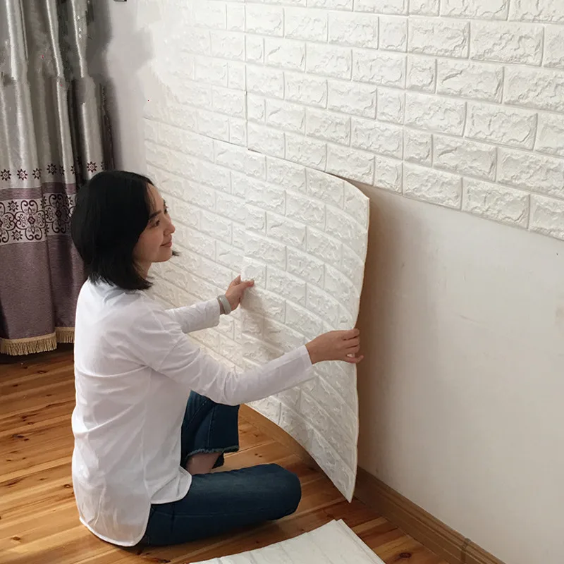 

Removable PE Foam 3D Wall Stickers, Renovation Waterproof Kids Bedroom Wall Decorative Wallpaper