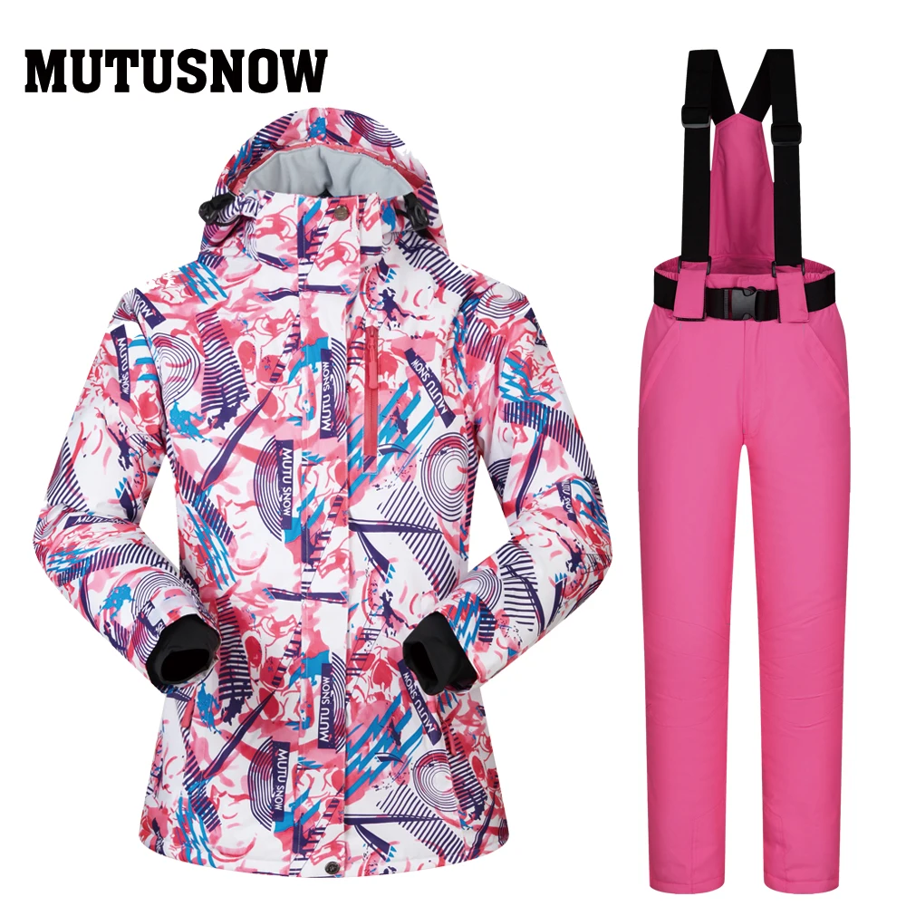 Mutusnow утолщенный теплый лыжный костюм для мужчин и женщин зимний FemaleBreat ветрозащитный водонепроницаемый лыжный Сноубординг куртка брюки костюм