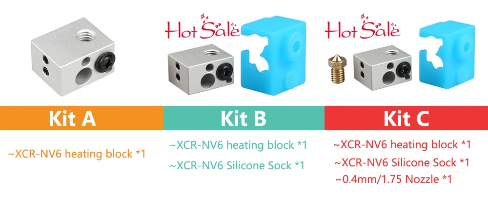 LERDGE 3d принтер части XCR-NV6 тепловой блок для j-головки экструдера HotEnd нагревательный блок с силиконовым носком 0,4 мм Насадка Замена V5 V6