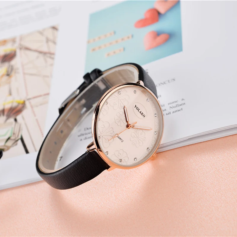 

Flower Pattern Women Watch ladies belt Leather Fine Strap Ultra-thin Clock Quartz Diamond Casual Female Wristwatch Montre Femme