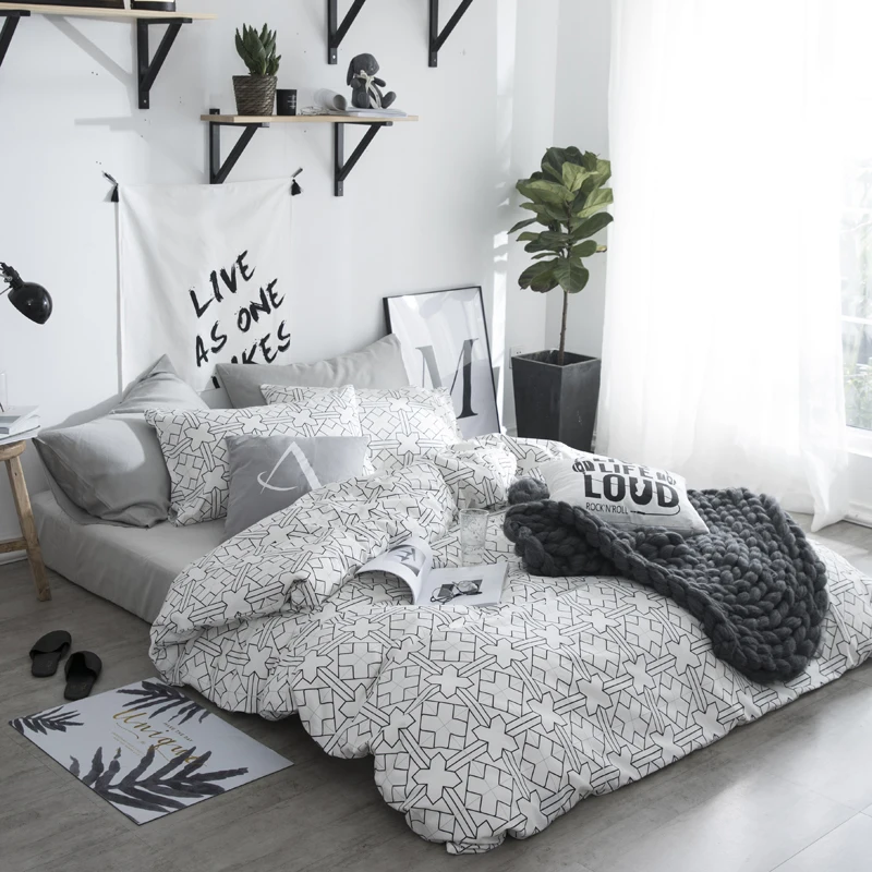

Geomet Modern pattern Printed comforter for cover Duvet Cover Sets Single King Queen King Sizes bed linens set white quilt cover
