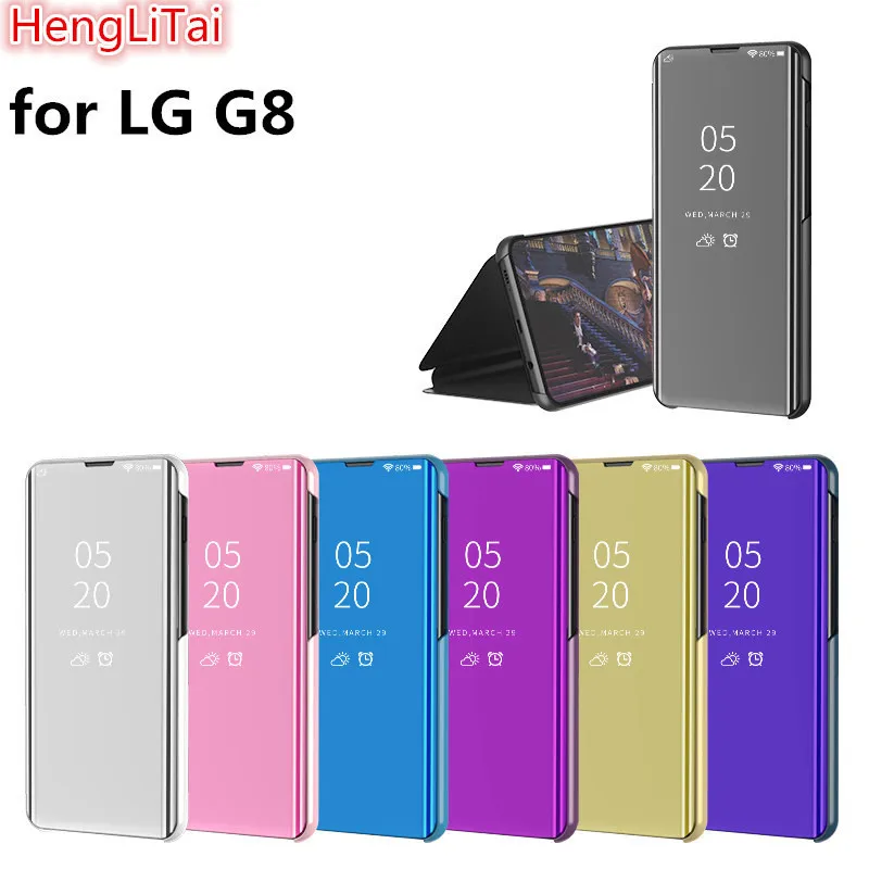 

Luxury Plating View Mirror Case For LG G8 Smart Leather Flip Stand Cover For LG V30 V40 V50 Shockproof Phone Shell