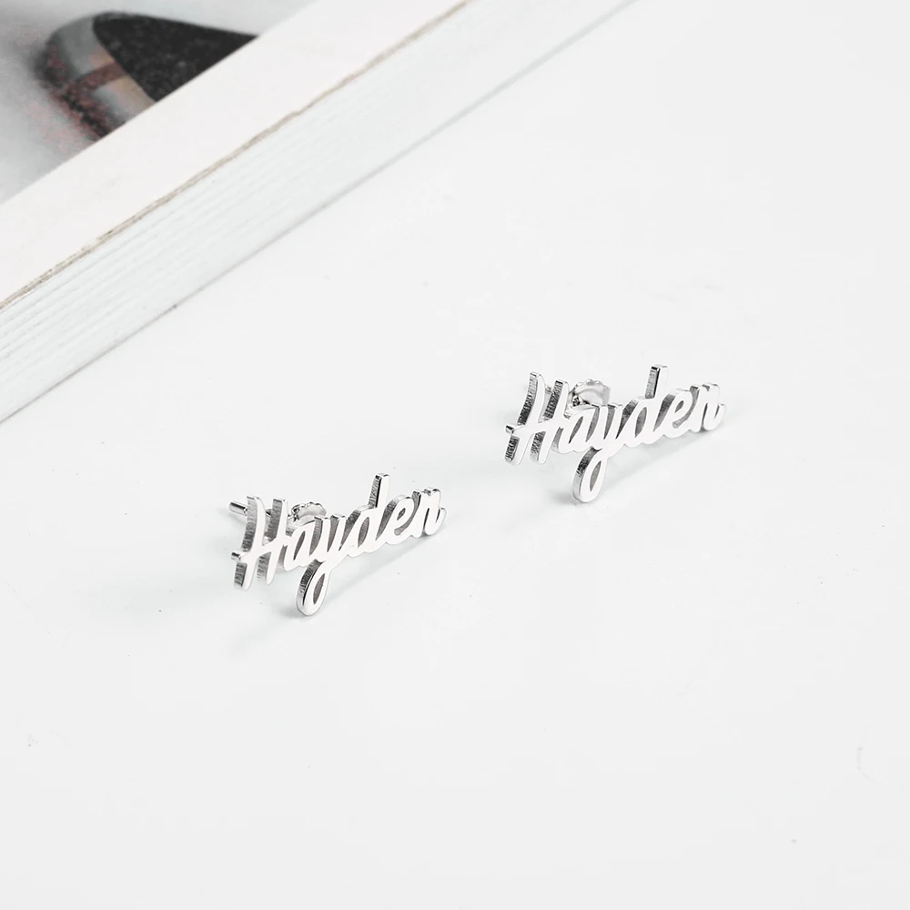 WindJune 925 Sterling Silver Custom Name Earrings Women Stud Earring Handwriting Personalized Earrings Jewelry Gift Dropshipping (4)