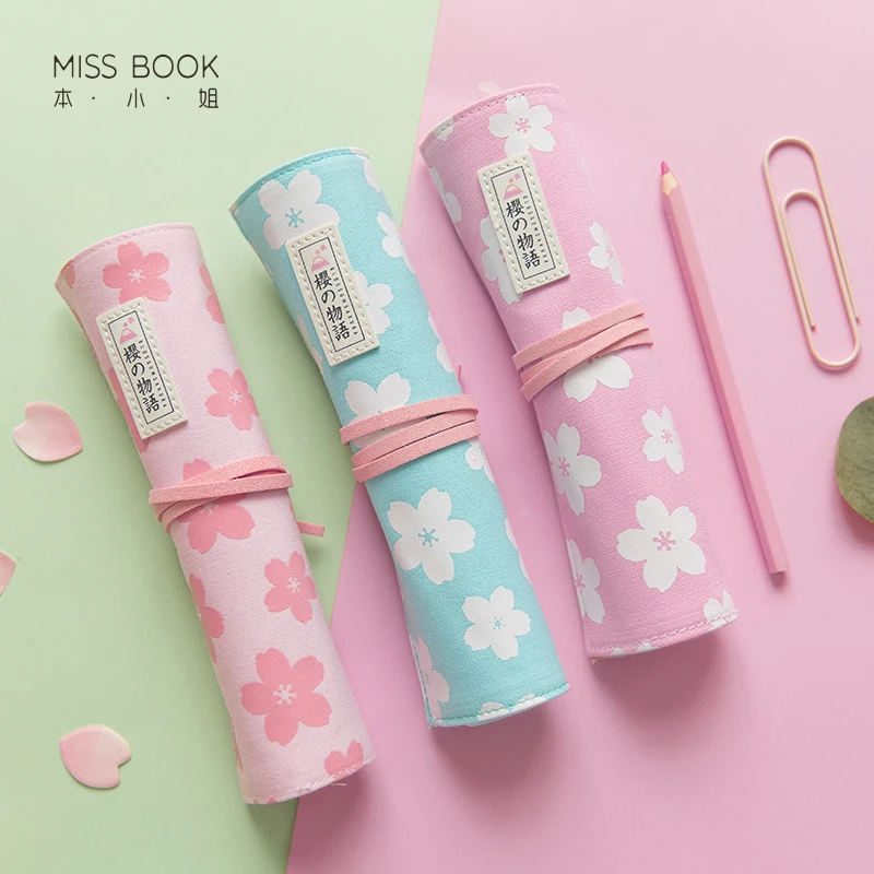 

Cherry Blossom Series Pencil Case Student Portable Pen Bag Large Canvas Stationery Bag