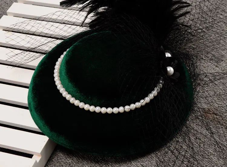 Черные Свадебные шляпы перьевой Тюль Жемчуг элегантность леди церемония головные уборы аксессуары ZH052