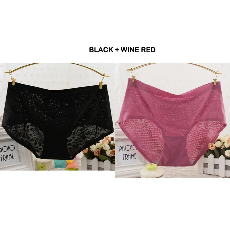Black Wine red Lanmaocat 2 шт. один предмет женский бесшовные трусики, женское нижнее белье Мягкий сверхтонкий бесшовные трусики Трусики для леди - Цвет: Black Wine red