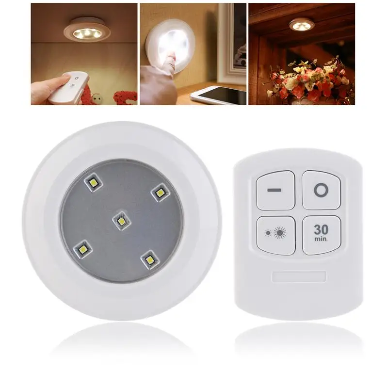 

Jiaderui LED Puck Night Lights Kitchen Wireless Remote Control AA Battery Powerd Lamp for Cabinets Closets Children Nightlight