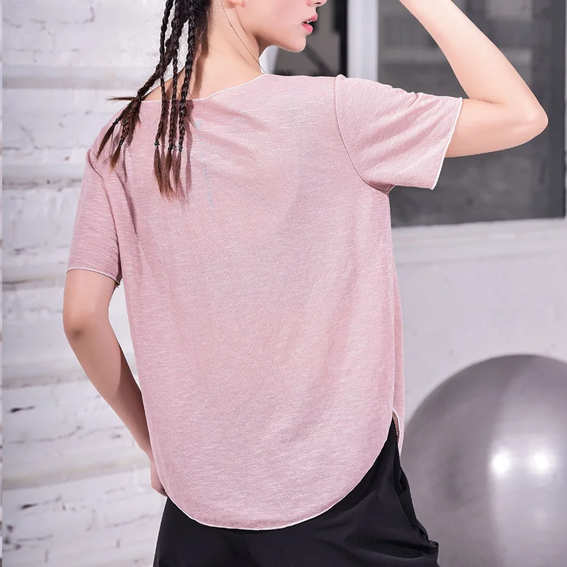 Женские рубашки для спортзала, Свободный Топ для йоги, летняя футболка с круглым вырезом для бега, женская одежда для фитнеса, быстросохнущая спортивная майка, футболки для тренировок