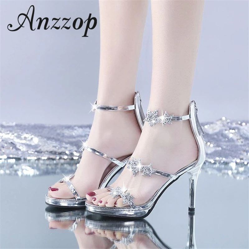 

Luxury women's shoes with 2019 new summer stars sequins design word with star network red catwalk sexy fashion trend high heel