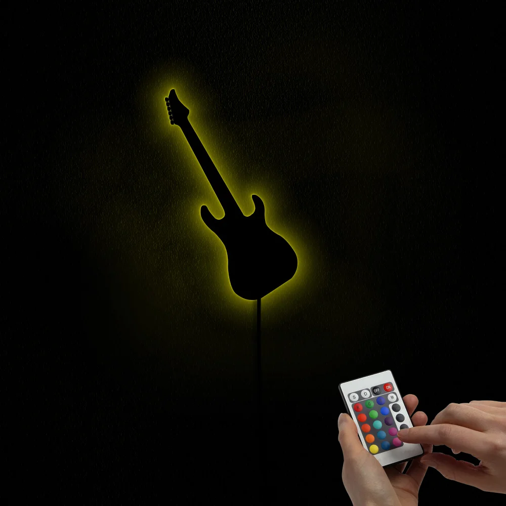 Качалка гитара светодиодный освещения декоративное настенное зеркало Rock'n'Roll электронная гитара ручной работы Acylic зеркало для музыкальной комнаты Studio