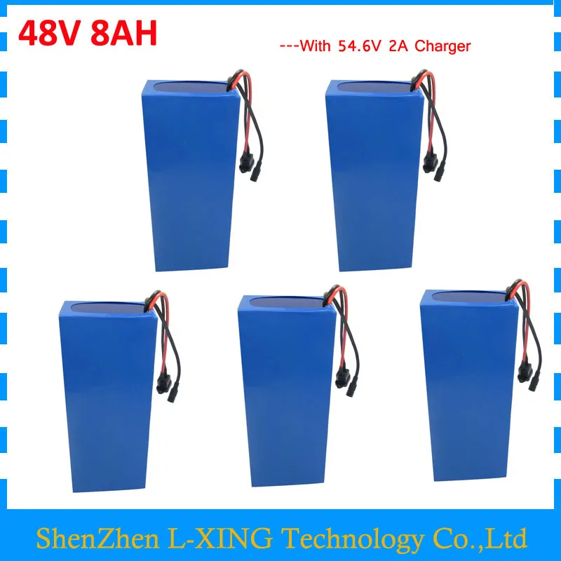 

Wholesale 5pcs/lot electric bike battery 48V 8AH 500W 700W 48 V Lithium ion ebike e scooter battery 54.6V 2A Charger