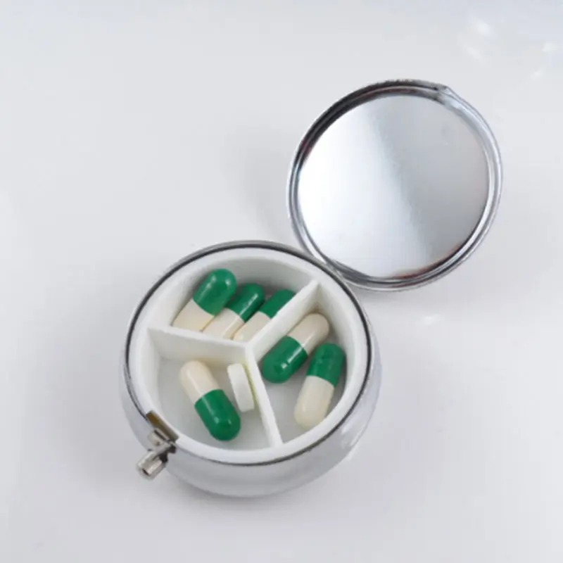 1pcs/lot Mini Metal Round Silver Tablet Pill Boxes Holder Advantageous
