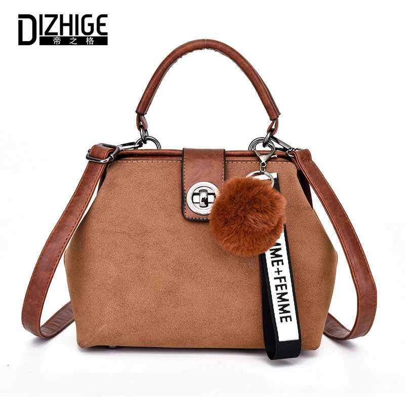 

DIZHIGE Brand Fashion PU Leather Women Handbag High Quality Crossbody Bags For Women Luxury Fur Rivet Shoulder Bag Women Tote