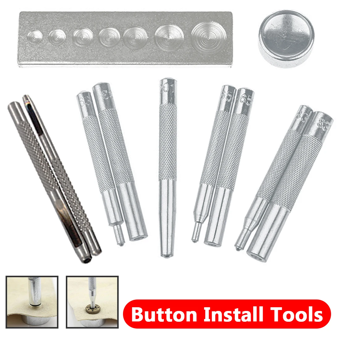 

Die Punch Hole Snap Rivet Fastener Button Setter Base Kit 11pcs Metal Leather Craft Tool For DIY Leathercraft Punch Rivet Set
