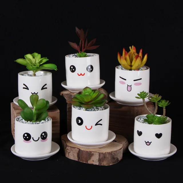 cute mini porcelain flower pot desk succulents vase cylinder decoration