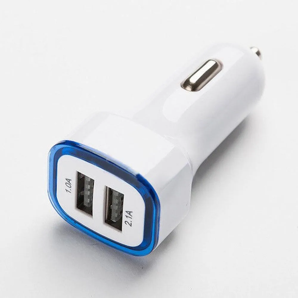 

2.1A LED USB Dual 2 Port Adapter Socket Car Charger With Light For Iphone/Samsung/HTC Can Charge Two Devices At Once Car Styling