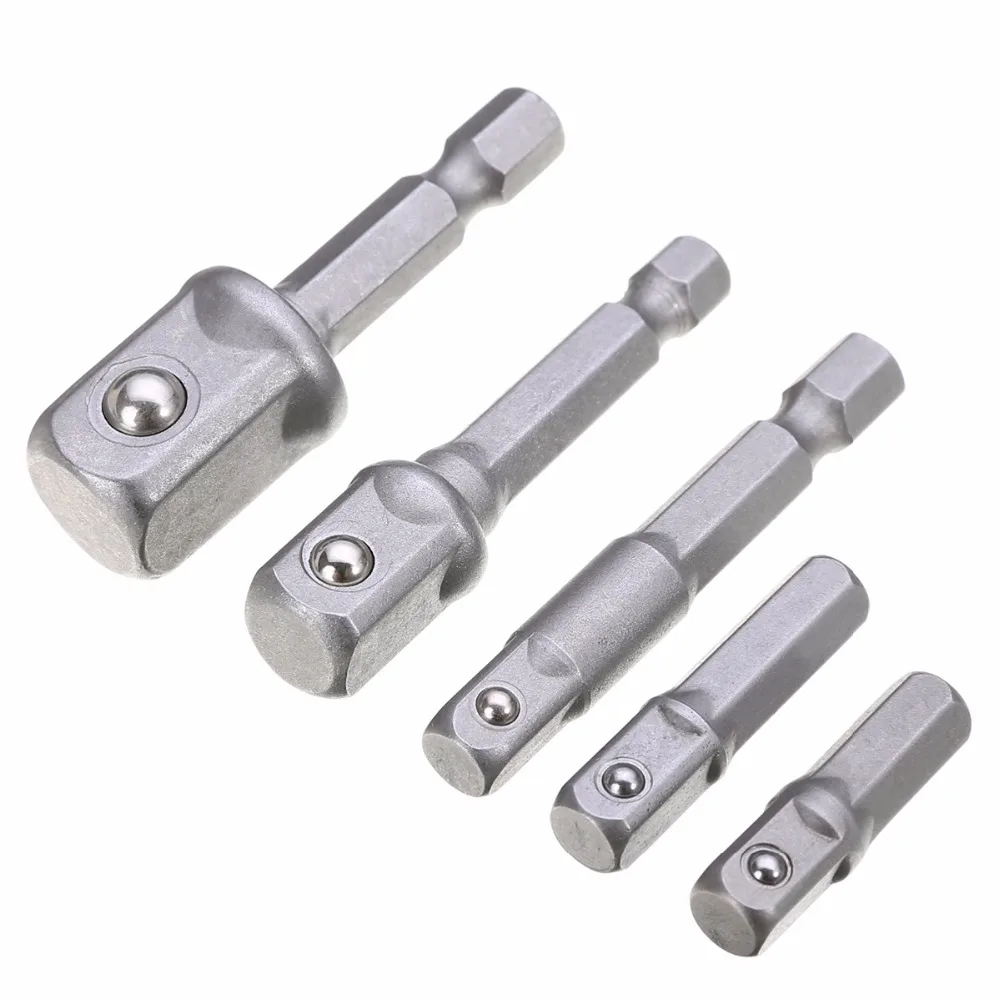 5Pcs Wrench Socket Adapter Set 1/4" 3/8" 1/2" Hex Power Drill Driver