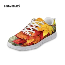 Instantarts Модные женские туфли на плоской подошве женская обувь на шнуровке дышащая Спортивная обувь Творческий кленовые листья Дизайн женские повседневные туфли на плоской подошве для дам