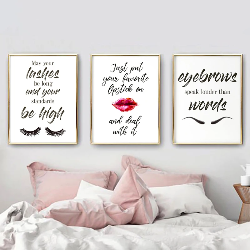 

Prints Pictures Home Wall Art Nordic Modular Poster Makeup Art Eyelashes Fashion Lipstick Painting On Canvas Living Room Decor