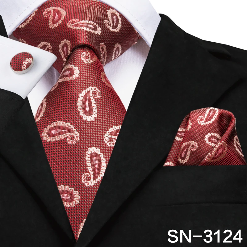 SN-3125 Hi-Tie 8,5 см Шелковый мужской галстук Цветочные Красные голубые галстуки для мужчин Классические Вечерние Свадебный кармашек Квадратные запонки роскошный набор галстуков - Цвет: SN-3124