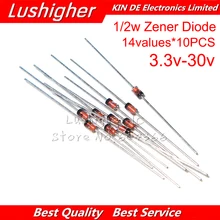 14values* 10 шт. 1/2w зенеровский Диод комплект 140 шт. 0,5 Вт регулятор 3,3 v-30 v компонент набор сортированных посылка