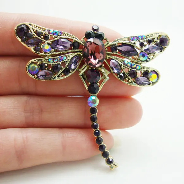 

TTjewelry Vintage Purple Dragonfly Bird Brooch Pin Crystal Rhinestone Little Size Brooch
