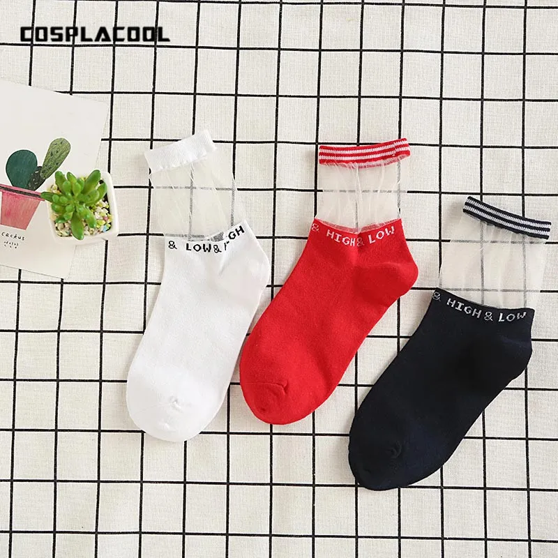 

[COSPLACOOL]4 Pairs/Gift Sexy Princess Transparent Letter Socks Women Stripe Lace Meias Bandage Mesh Fishnet Calcetines Mujer