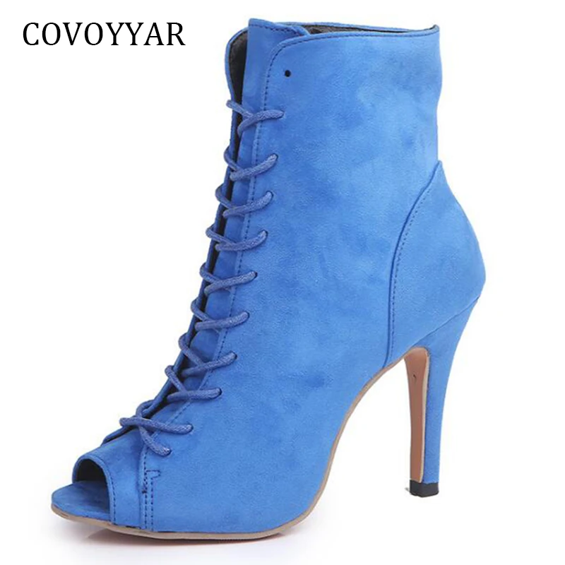 

COVOYYAR 2019 Sexy Peep Toe Women Ankle Boots Spring Fall Retro Lace Up Women Sandals High Top Lady High Heels Big Sizes WBS761