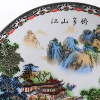 Jingdezhen Art Ceramic Ornamental Beautiful Landscape Plate Decoration Plate Wood Base House Porcelain Plate Set Wedding Gift 2