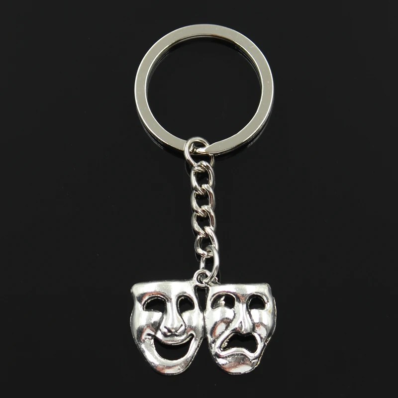 

Fashion 30mm Key Ring Metal Key Chain Keychain Jewelry Antique Silver Bronze Plated comedy tragedy masks 31x23mm Pendant