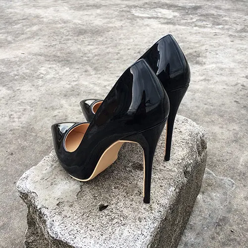 12cm Heels Veowalk/женские туфли-лодочки на высоком каблуке; черные офисные туфли с острым носком; туфли из лакированной кожи на шпильках; обувь для вечеринок; женская обувь по индивидуальному заказу - Цвет: 12cm Heels