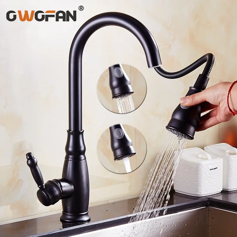 

Kitchen Faucet Hot and Cold Water Kitchen Tap Single Handle Pull Out Sprayer Swivel Faucet Spout Sink Water Crane Black AST4118