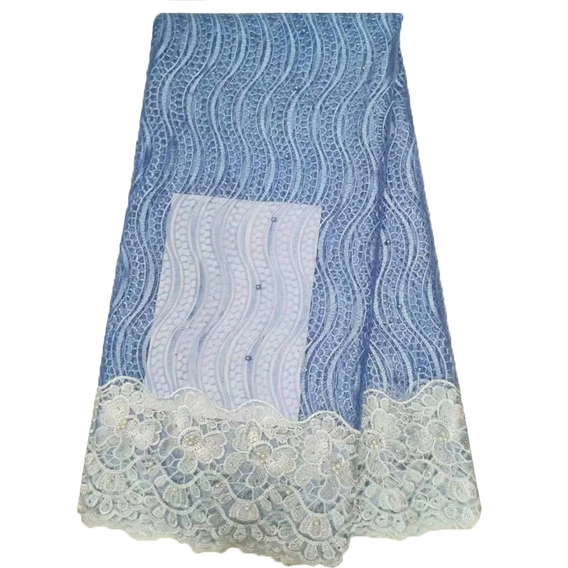

HFX Nigeria Powder Blue African Dress Net Lace Embroidered French Beaded Tulle Lace Fabric Latest French Fabric Laces X1236-4