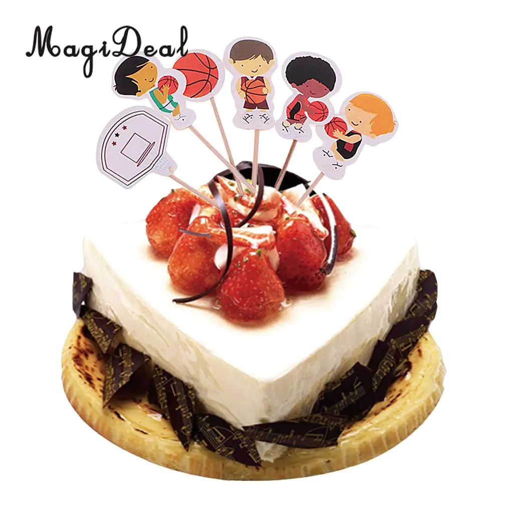 MagiDeal Novelty 24Pcs/Pack Basketball Boy Cupcake Picks Cake Toppers for Baby Shower Birthday Party DIY Craft Favors Decoration