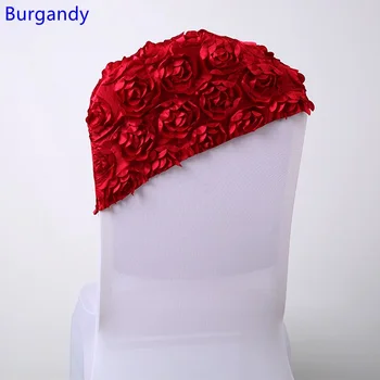 

Burgandy Colour Wedding chair sash embroider rosette rose flower lycra chair decoration chair covers hood cap cover fit all