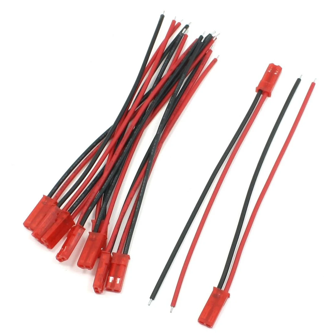 10Pcs 2Pin JST Male Plug 22AWG Wire Cable 100mm Long for RC Model Plane Car Red & Blackin