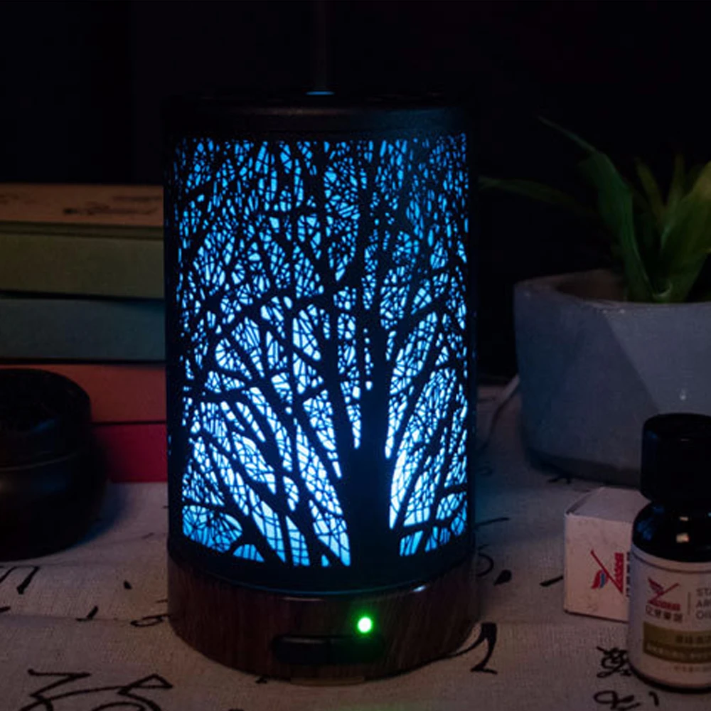 

100ml Electric Air Humidifier Ultrasonic Essential Oil Diffuser Aroma Treatment 7 Color Night Light for Home Office Tree Shadow