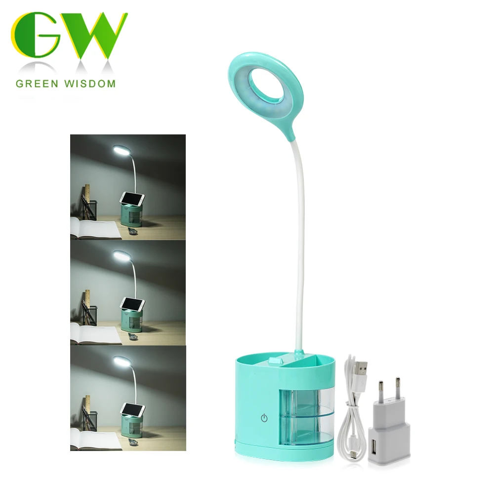 

USB Rechargeable LED Desk Lamp with Pen Case Touch Dimming Adjustment Table Lamp for Children Kids Study Bedroom Reading Lights