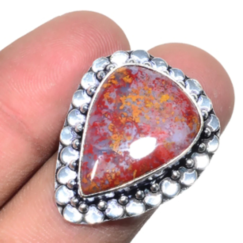 

Blood Stone Ring Silver Overlay over Copper , Size: 7.25, R5078
